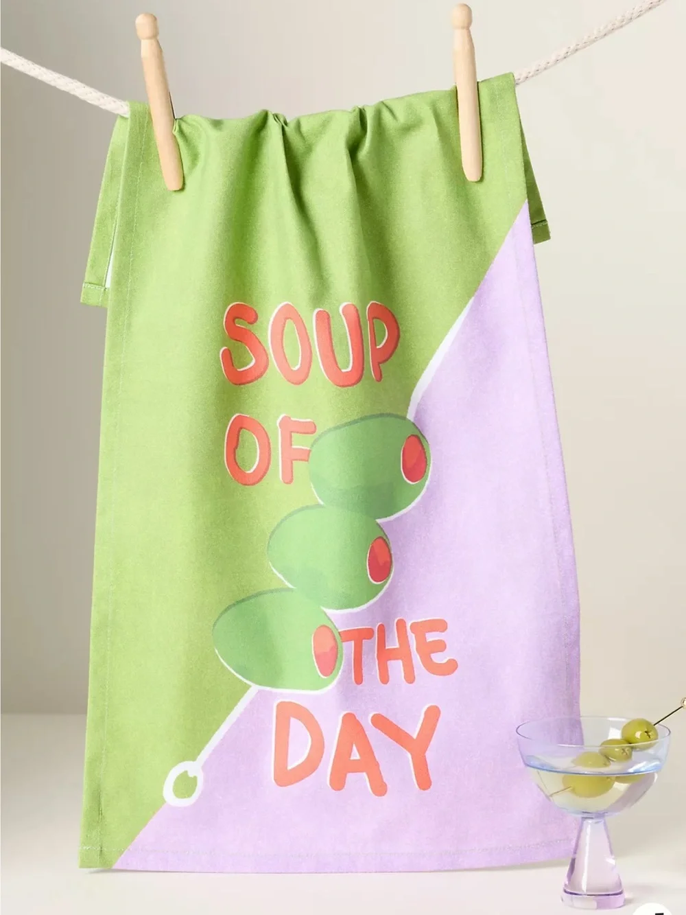 Anthropologie Soup of the Day Bar Towel in Martini Olive Print